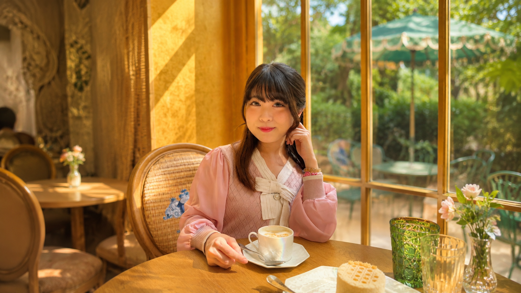 Vivihime, Singapore-based UGC creator, at a sunlit café
